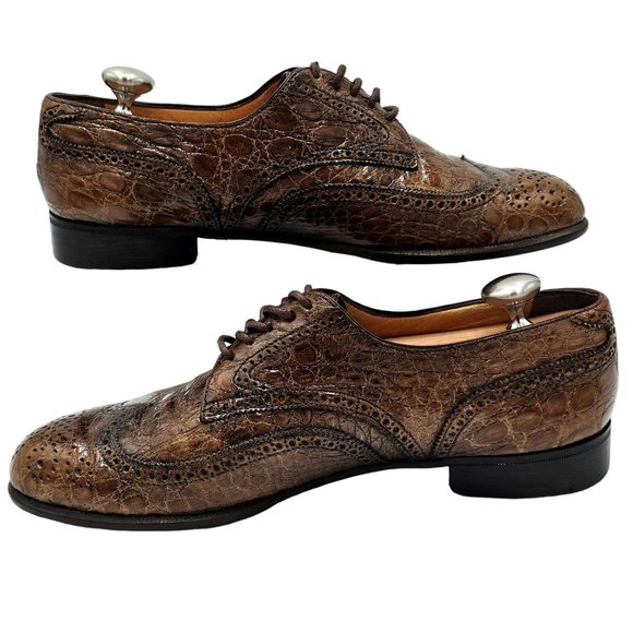 Vintage Full Alligator Italy A.Testoni Men's 8.5 Bronze Brown Exotic Dress Shoes - Picture 7 of 14